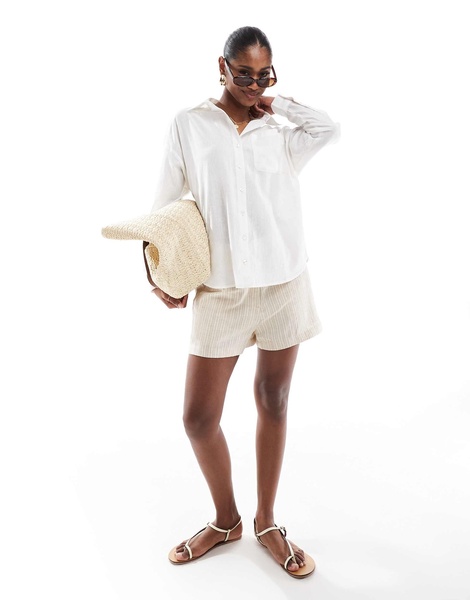 Brave Soul long sleeve linen blend shirt in white