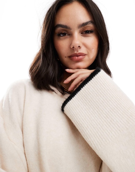 ASOS DESIGN boxy crew neck sweater with cream tipping detail