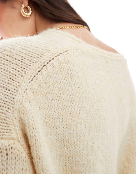 ASOS DESIGN loose knit v neck longline sweater in cream