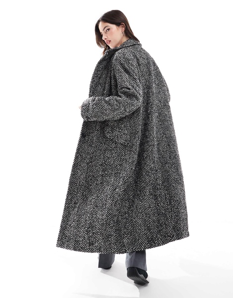 French Connection herringbone coat in black and white