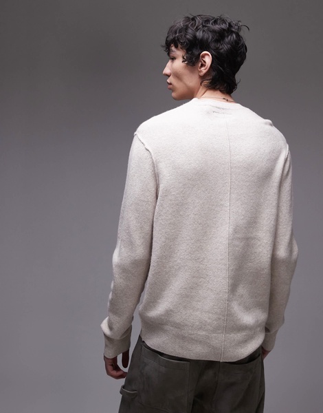 AllSaints Statten ramskull wool blend sweater in oatmeal