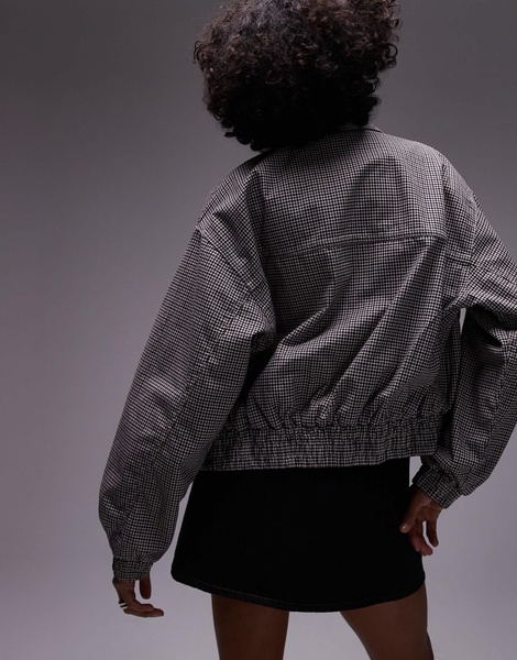 Topshop check cotton jacket with center front zip in multi