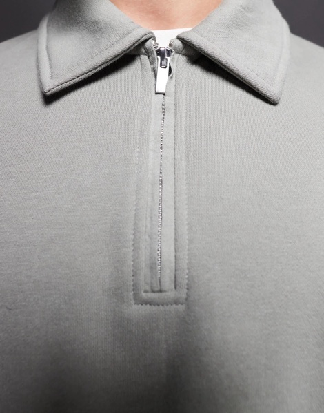 River Island quarter zip collared sweatshirt in light khaki