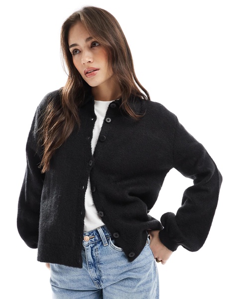 ASOS DESIGN balloon sleeve collared cardigan in black