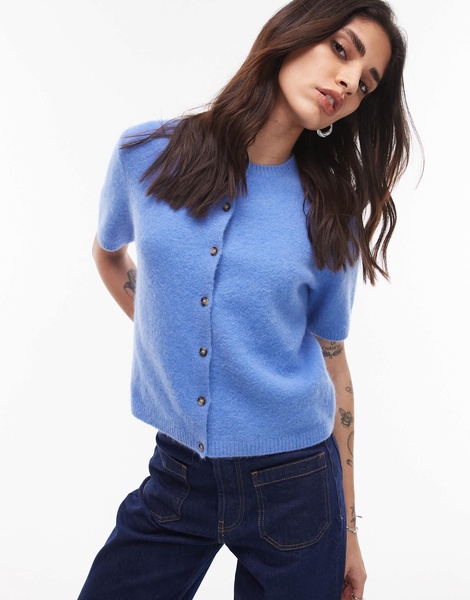 ARKET alpaca wool blend cardigan with short sleeves in blue