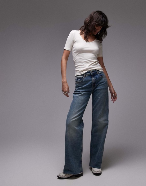 ARKET ribbed jersey T-shirt with scoop neck in off-white
