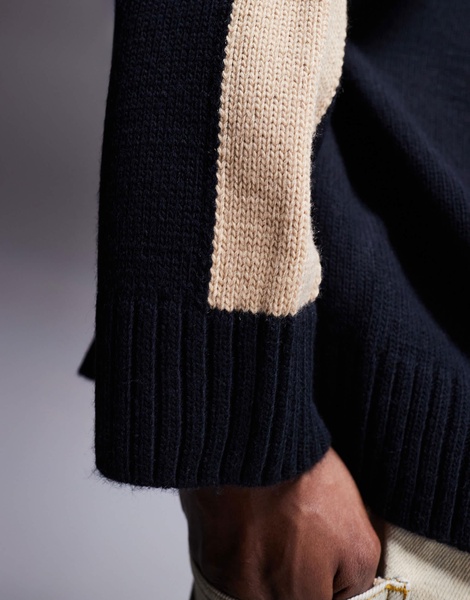 ASOS DESIGN super oversized crew neck sweater with arm stripe detailing in navy