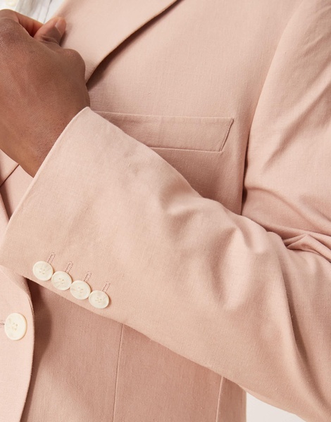 ASOS DESIGN double breasted slim suit jacket with linen in dusty pink
