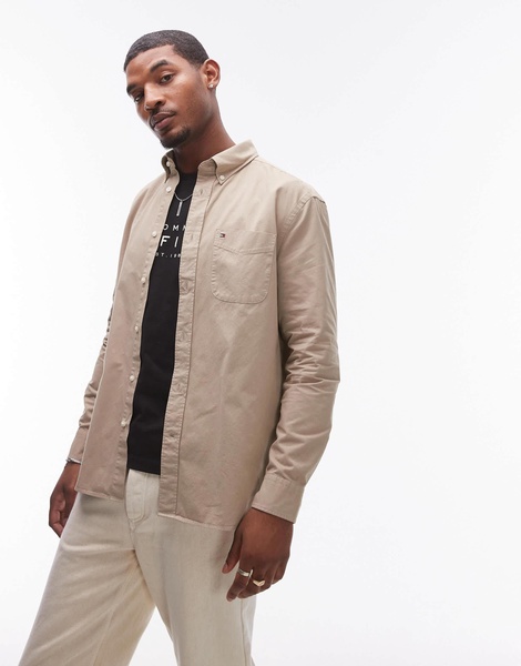 Tommy Hilfiger twill solid shirt in beige