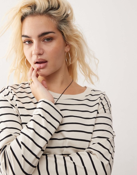 Monki oversize long sleeve top in mono stripe