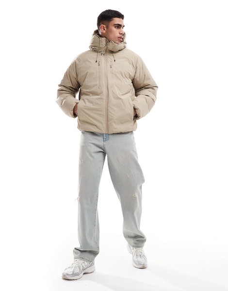 Jack & Jones hooded puffer jacket with tech details in beige