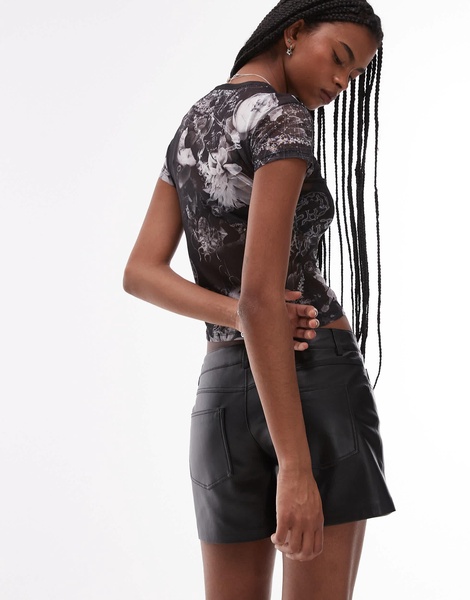 AllSaints Ellie mesh t-shirt in black print exclusive to ASOS