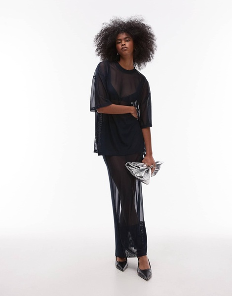ASOS DESIGN oversized mesh T-shirt in navy