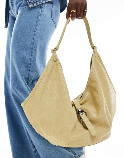 Stradivarius shoulder bag in buttermilk faux croc