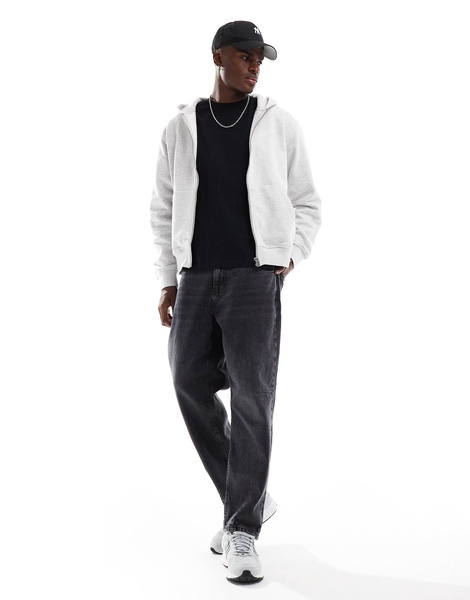 Jack & Jones oversized 400gsm heavyweight zip hoodie in light gray
