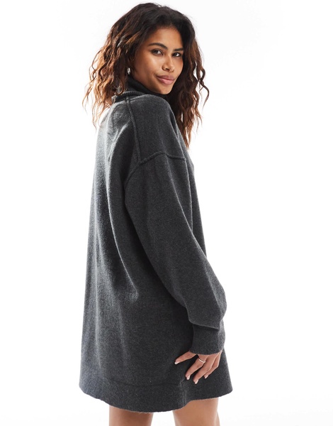 Weekday Annie wool blend roll neck knit mini dress in black melange - Exclusive to ASOS