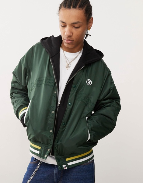 Aape By A Bathing Ape logo college varsity jacket in green