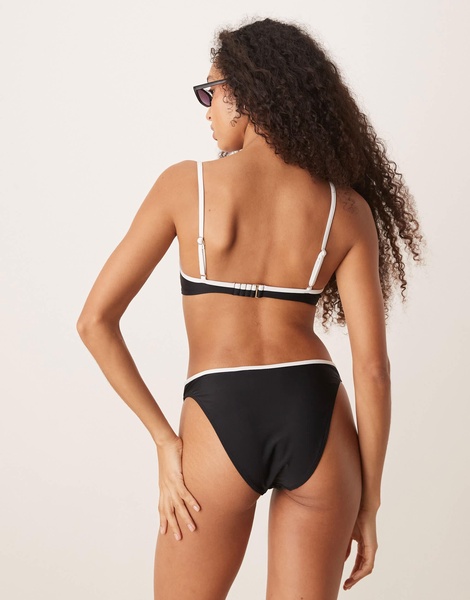 Abercrombie & Fitch mid rise contrast trim bikini bottom co-ord in black - part of a set