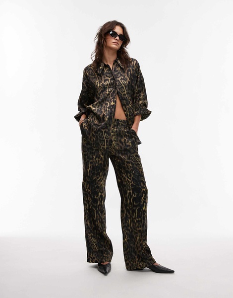 AllSaints Charli satin straight leg pants in leopard print - part of a set