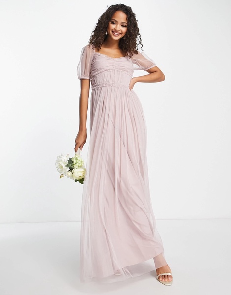 Anaya Bridesmaid puff sleeve maxi dress in muted blush