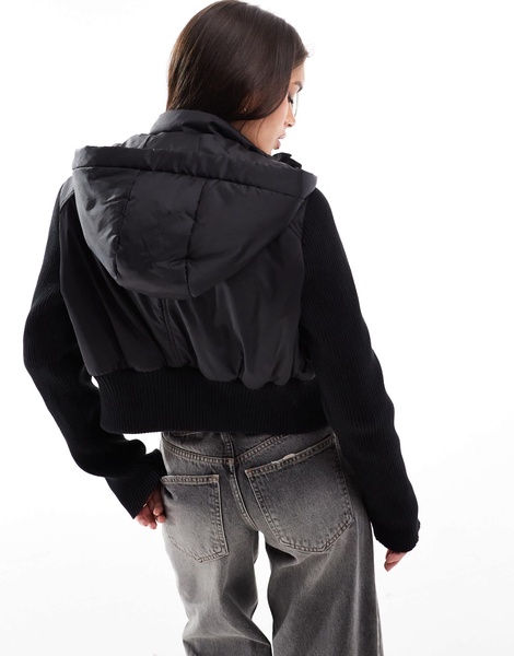 ASOS DESIGN hybrid knit and nylon bomber jacket in black