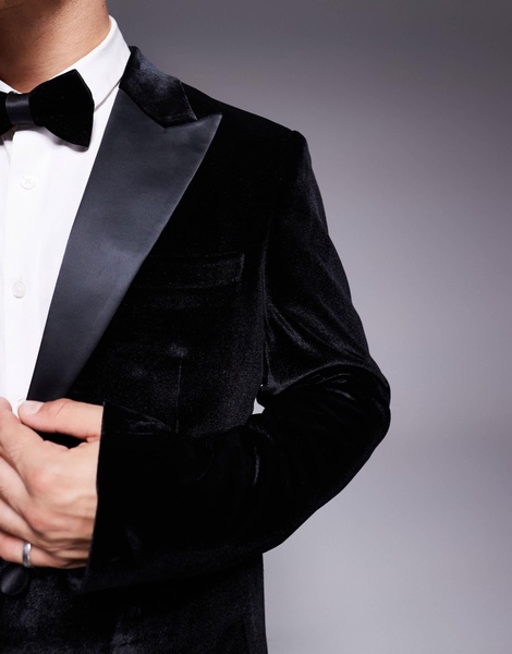 ASOS DESIGN slim velvet tuxedo blazer in black