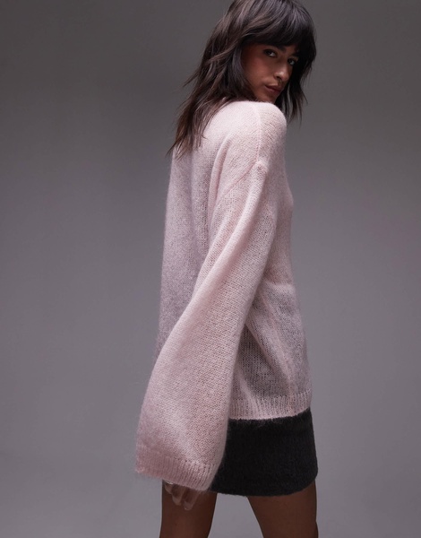 ARKET sheer mohair and wool blend knit sweater in light pink