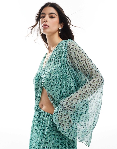 ASOS DESIGN pleated twist front blouse in floral print - part of a set