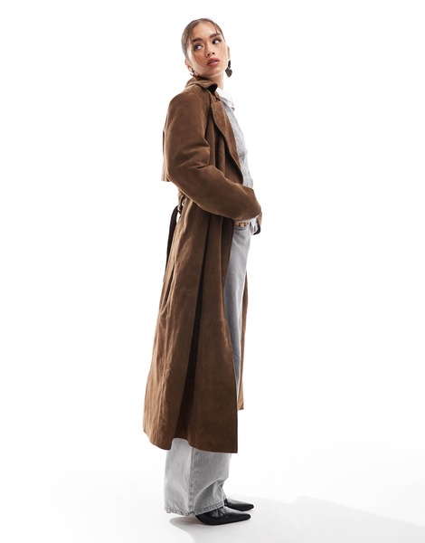 ASOS DESIGN premium suede trench coat in tan