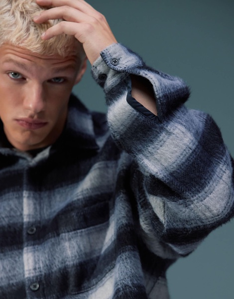 ASOS DESIGN boxy oversized shirt in navy brushed check
