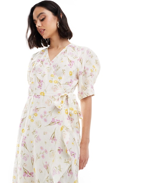 & Other Stories linen drop hem wrap maxi dress in yellow floral print