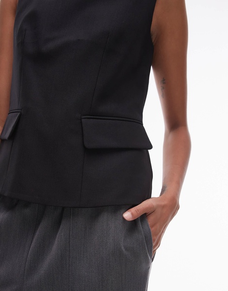 ARKET stretch tailored vest top in black
