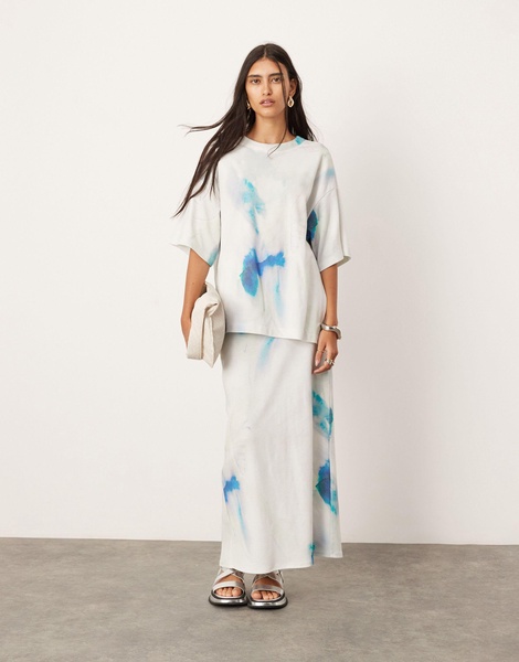 ASOS EDITION premium heavy weight textured jersey column maxi skirt in blurred print - part of a set
