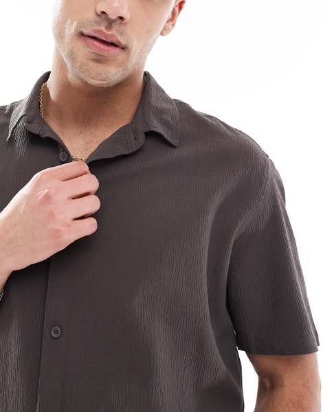 Bershka plisse shirt in charcoal - part of a set