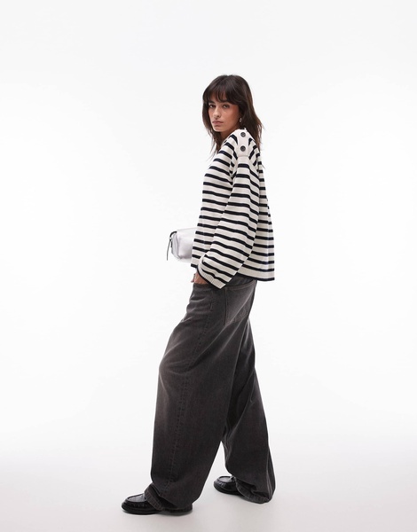 ARKET sweater with wide sleeves in black and off white stripe