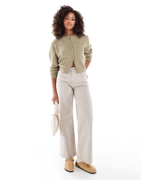 ASOS DESIGN fluffy knit cardigan in brown