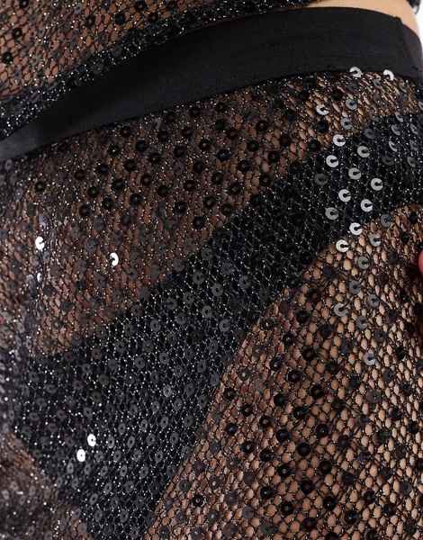 ASOS DESIGN sequin fishnet midi skirt in black -set