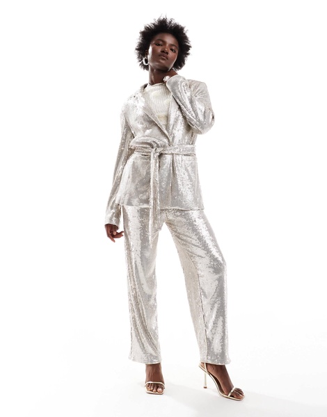 ASOS DESIGN tailored sequin ankle grazer pants in cream