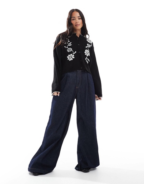 Miss Selfridge knitted contrast floral jacquard cardigan