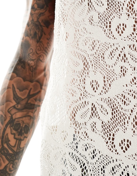 ASOS DESIGN relaxed tank top in beige patterned crochet