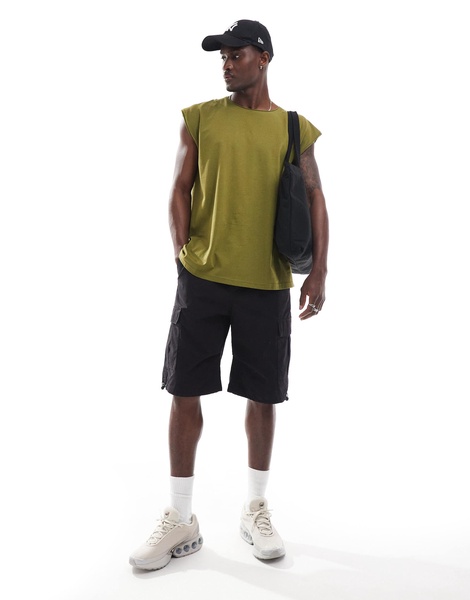 Brave Soul oversized raw edge tank top in sea kelp green