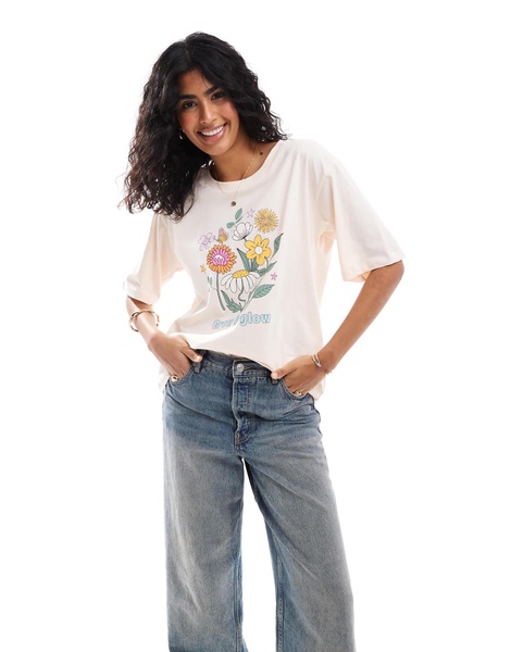 ONLY Grow & Glow print oversized T-shirt in light pink