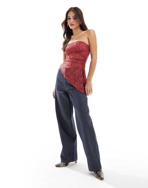 Bershka lace bandeau top in burgundy