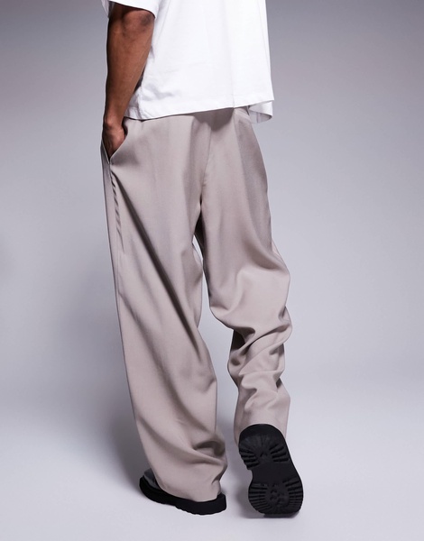 ASOS DESIGN wide leg smart pants in mushroom