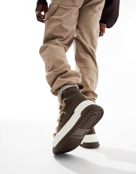 ASOS DESIGN lace up hiker boots in tan with borg