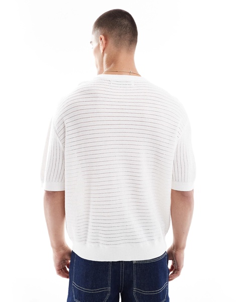 Bershka knit textured t-shirt in white