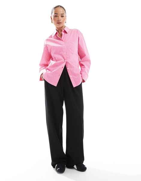 Bershka oversized shirt in pink pinstripe