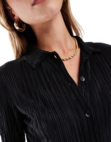 ASOS DESIGN plisse shirt in black - part of a set