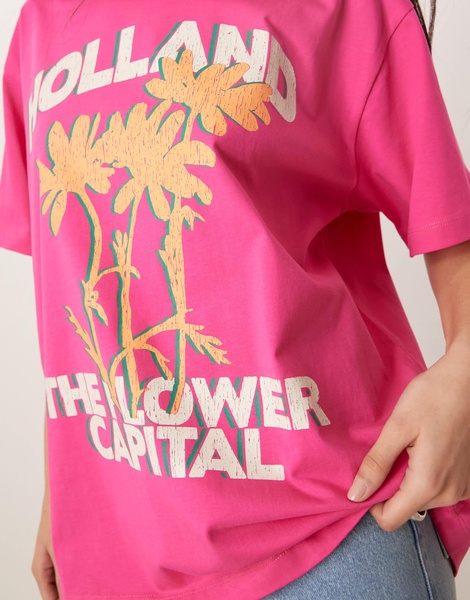 ASOS DESIGN oversized T-shirt with Holland floral graphic in pink
