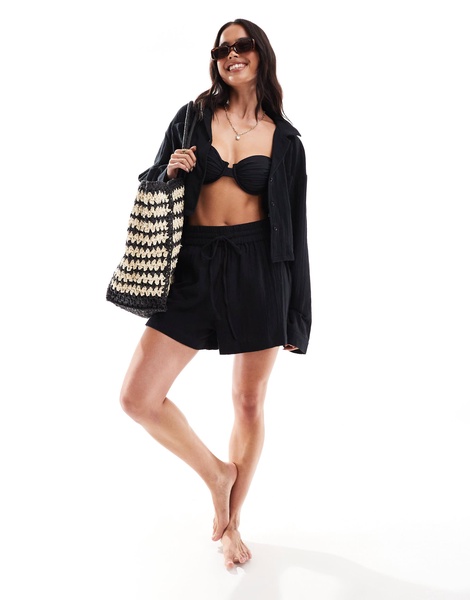 ASOS DESIGN cotton beach shorts in black - part of a set